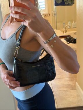 IDEAL OF SWEDEN Black Croc Embossed Baguette Shoulder Bag
